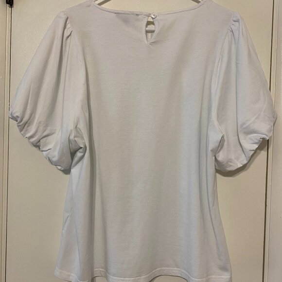 J. Crew #BP030 Women's S/S White Lace-Trim Puff-Sleeve Tee Shirt Top Blouse XL - Picture 6 of 11